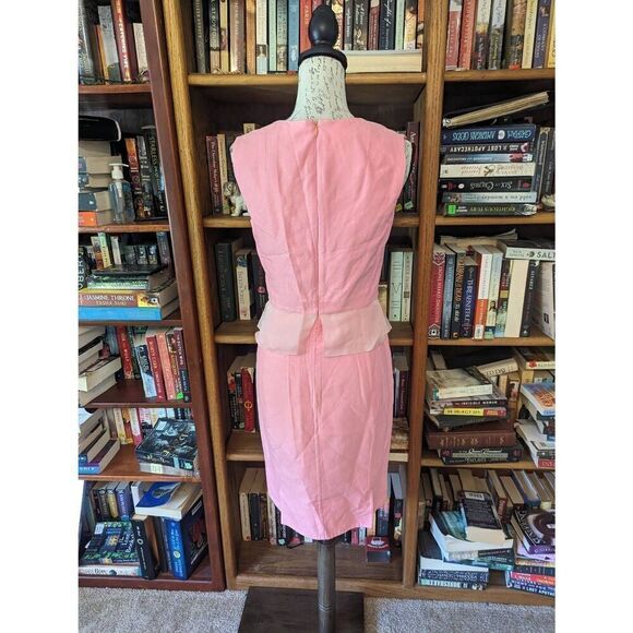 AKRIS Women’s 6 Pink Sleeveless Professional Midi Silk Dress V Neck Zipper - Picture 2 of 9